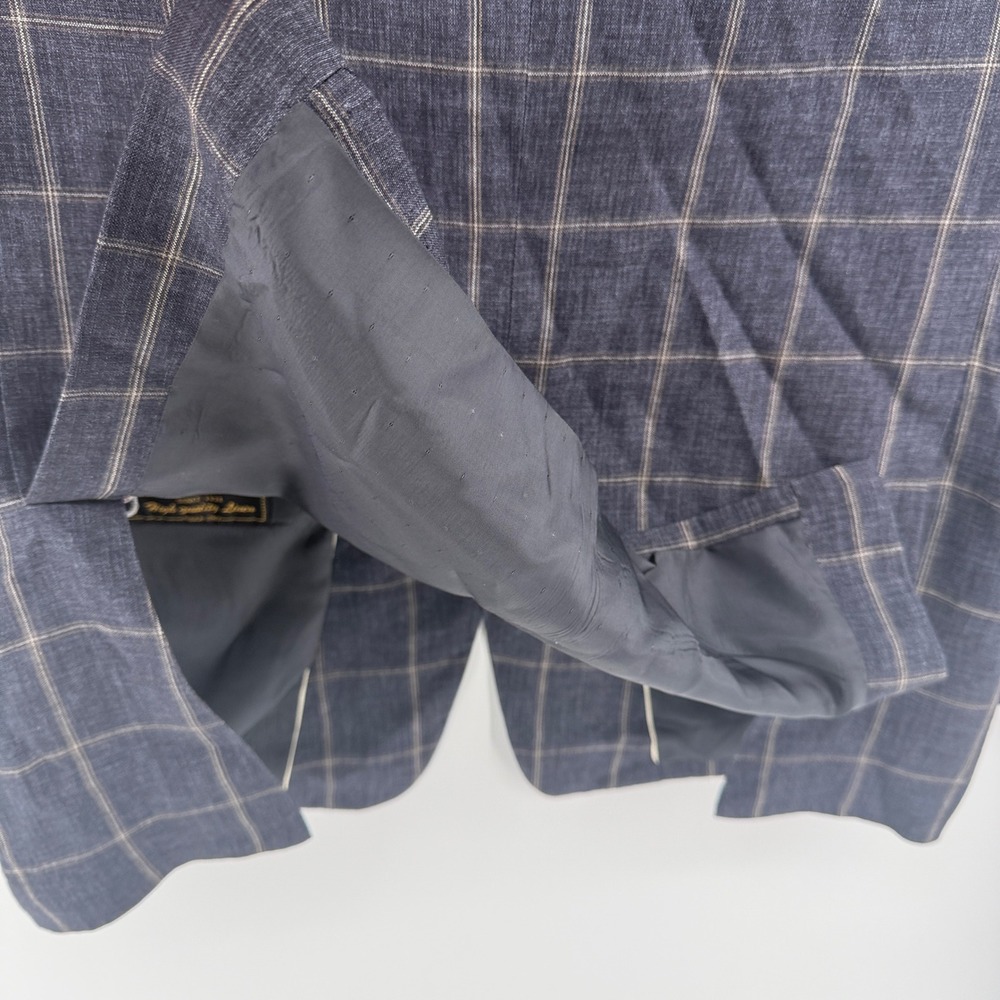Nordstrom Mens Shop 44R Blue Linen Windowpane Blazer Ormezzano Italy Fabric - Picture 9 of 15
